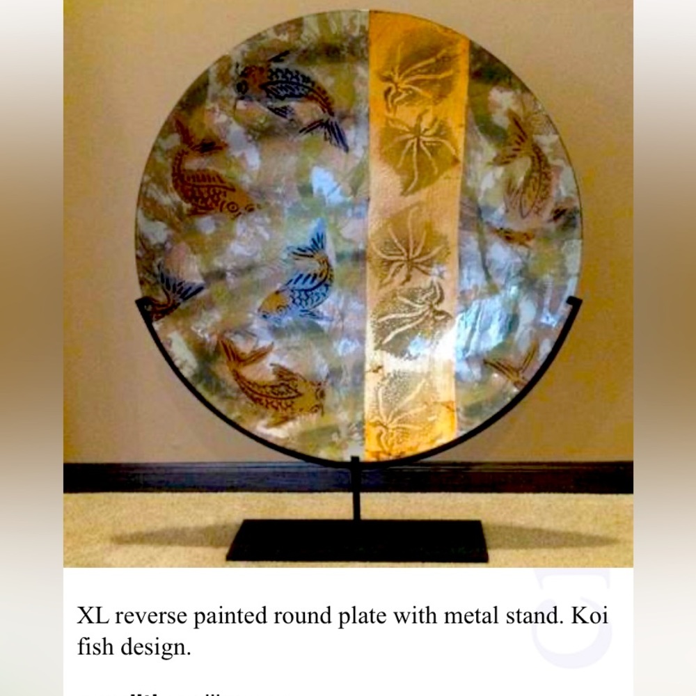 Xl reverse painted plate. Koi Fish design. Was bought for around 1k$